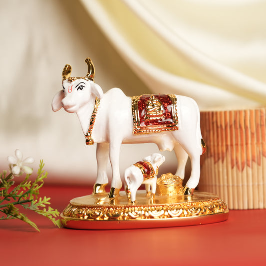 Kamadhenu Cow and Calf Figurine - 4 Inches