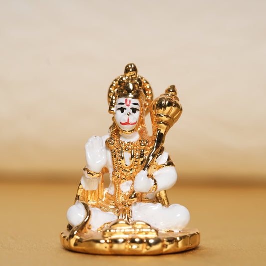 Sacred Hanuman Idol with 24K Gold and White Finish